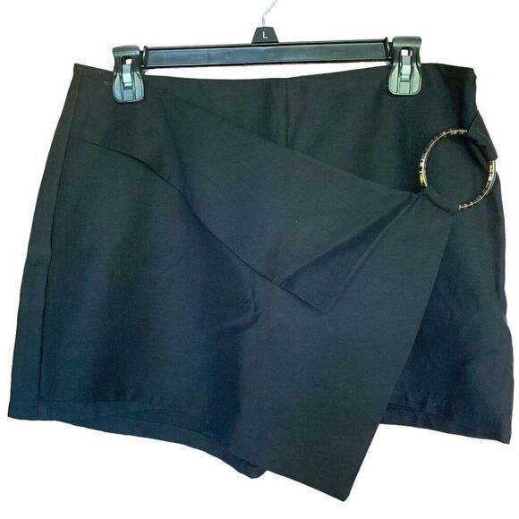Zara Skort Women L Black Asymmetrical Mini Faux Skirt Wrap Embellished Goth - Picture 2 of 9